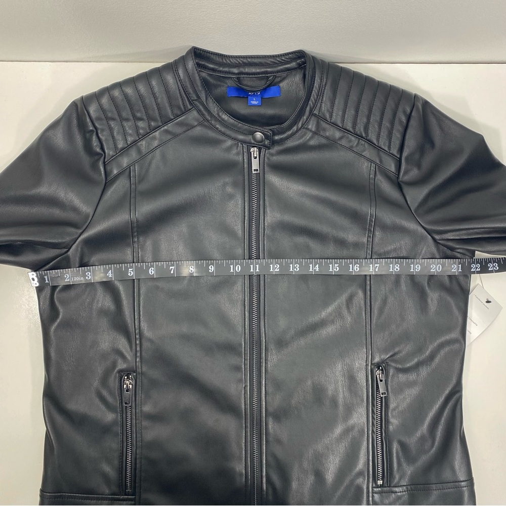 Apt. 9 Sleek Black Vegan Faux Leather Moto Biker Bomber Racing Style Jacket L - Picture 7 of 10